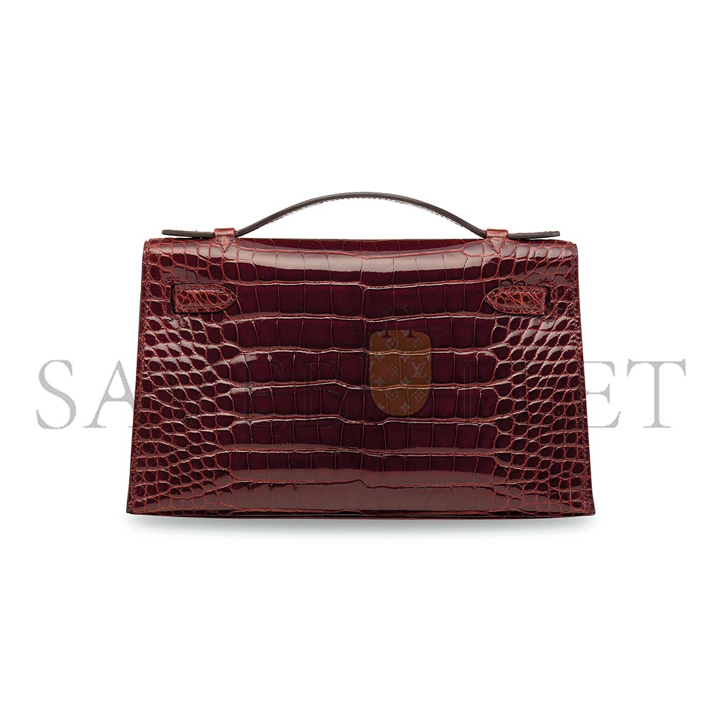 HERMÈS MASTER A SHINY ALLIGATOR KELLY POCHETTE WITH PALLADIUM HARDWARE (22*14*7cm) 